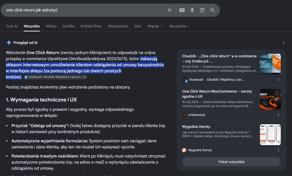 przykład jak działa schema z AI Overviews - poprawnie dodane schema pomaga podnieść pozycję strony w odpowiedziach AI wyszukiwarek