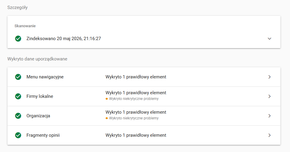 poprawna struktura danych uporządkowanych schema.org w narzędziu