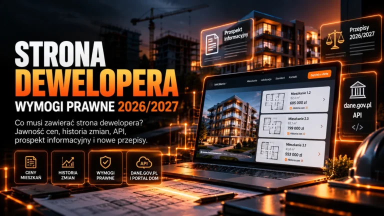 Strona internetowa dewelopera – wymogi prawne 2026/2027, jawność cen mieszkań, historia zmian cen, prospekt informacyjny i API dane.gov.pl.